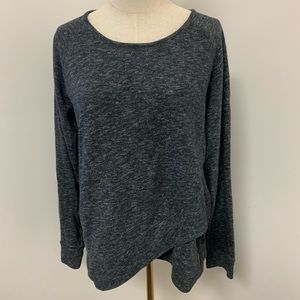 Heather Grey Crossover Hem Crewneck Organic Cotton Blend Sweatshirt